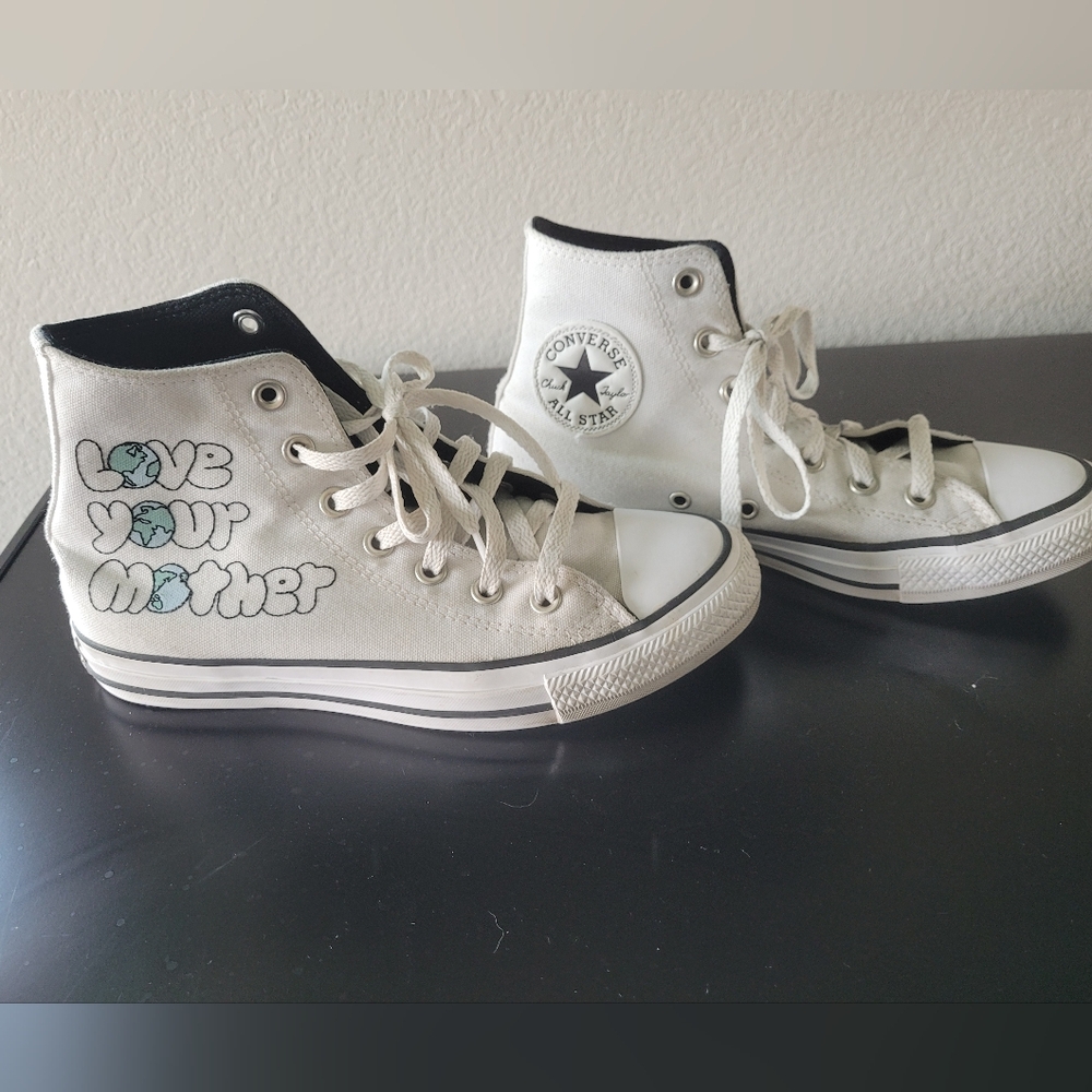Converse LOVE YOUR MOTHER White High-Top Sneakers Classic Canvas Design